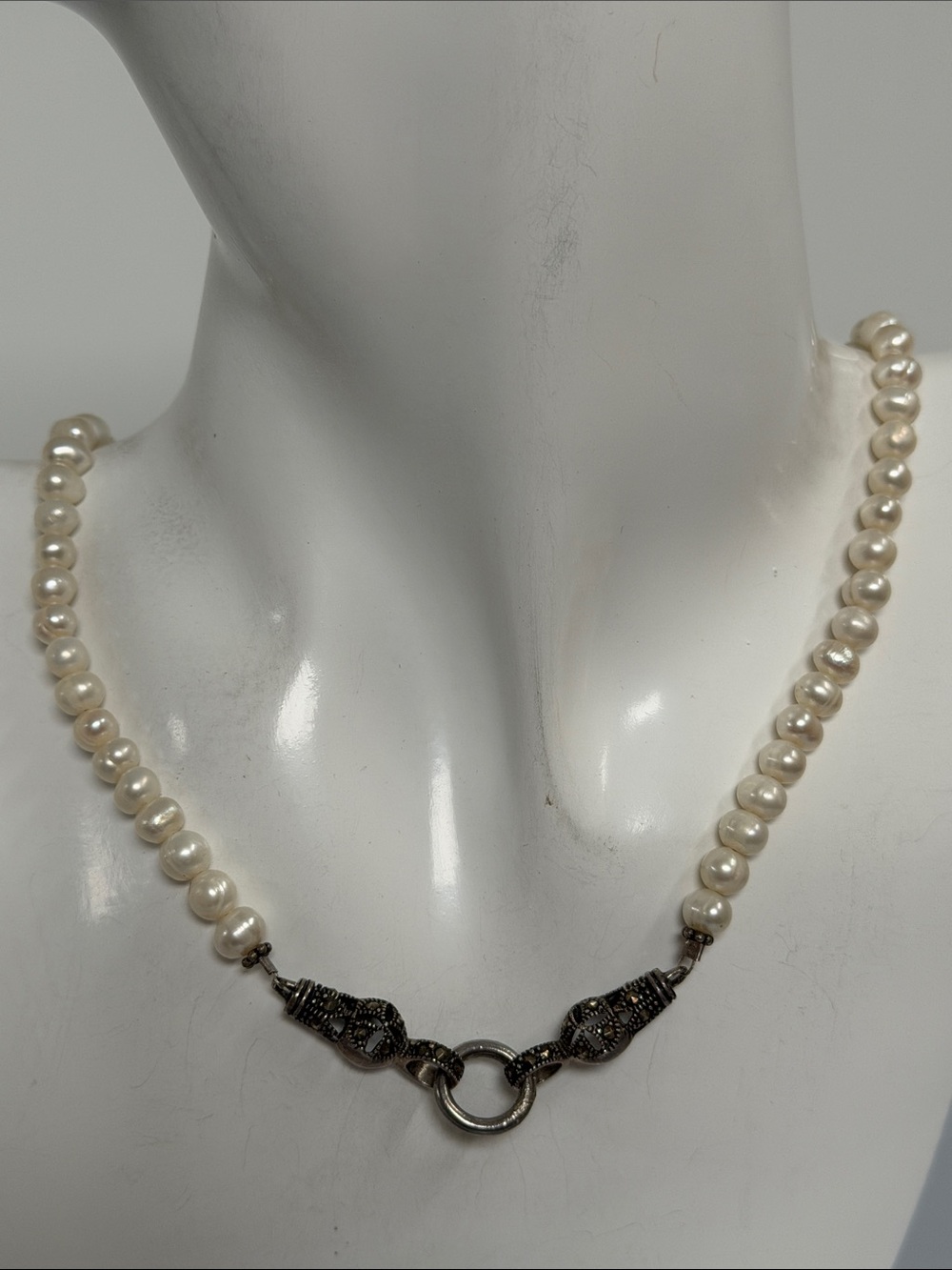 925 Sterling Silver White real Pearl Necklace
